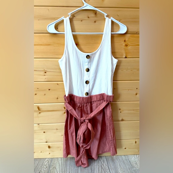SHEIN VCAY Button Front Colorblock Belted Combo Tank Romper brand new - Picture 1 of 3